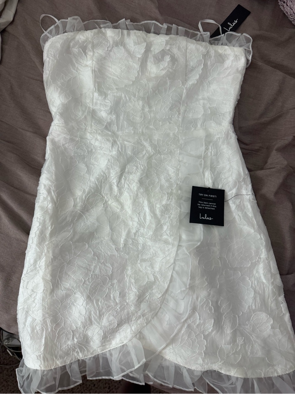 Lulu's White Strapless Floral Organza Mini Dress, brand new with tags